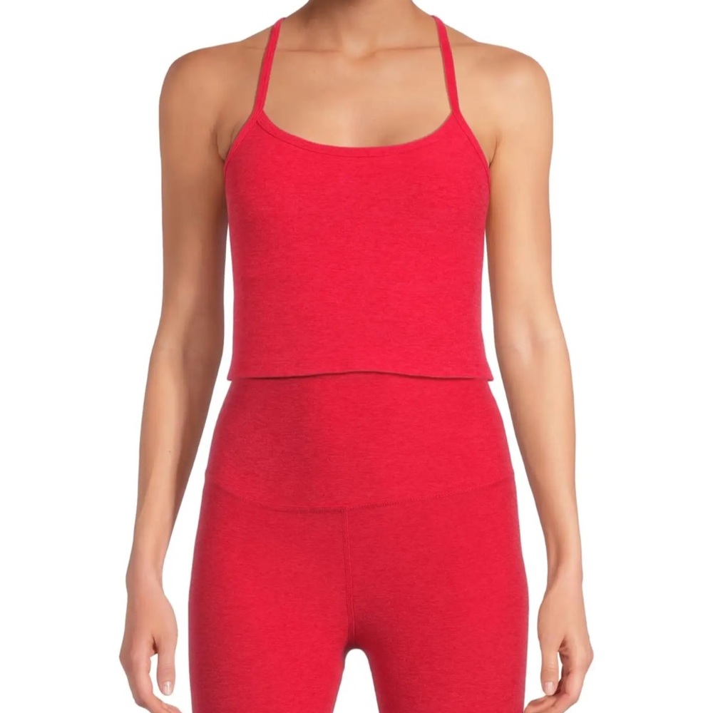 Beyond Yoga Spacedye Top and Leggings in Ruby Red Heather